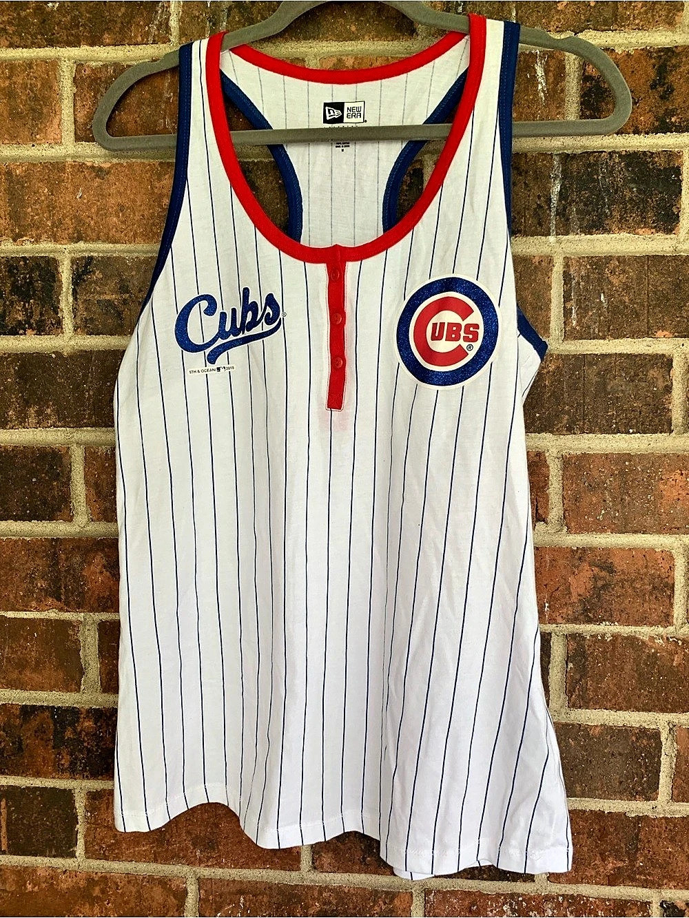 New Era Chicago Cubs Gameday Pinstripe Tank Top White & Blue Medium